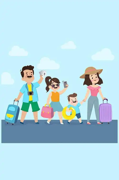 卡通夏季旅行一家四口矢量素材-众图网
