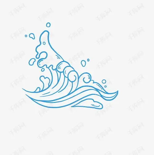 矢量手绘蓝色浪花