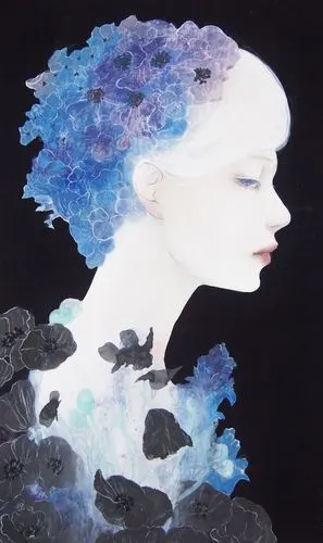 日本插画师kuroki mitsuko唯美人物系列绘画作品