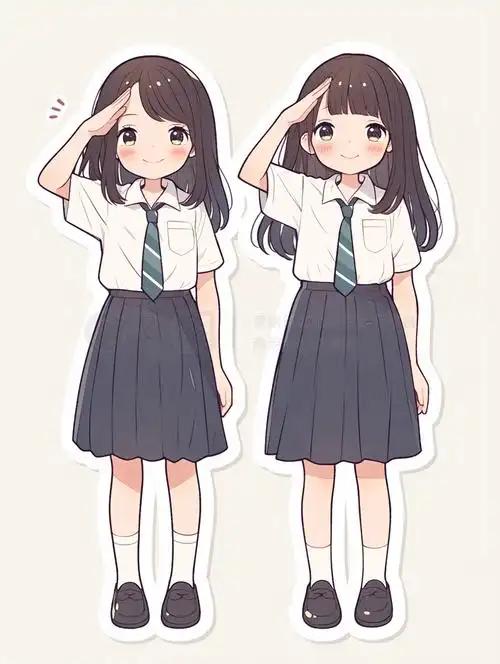 手绘敬礼的学生男孩女孩系红领巾少先队员国庆节插画