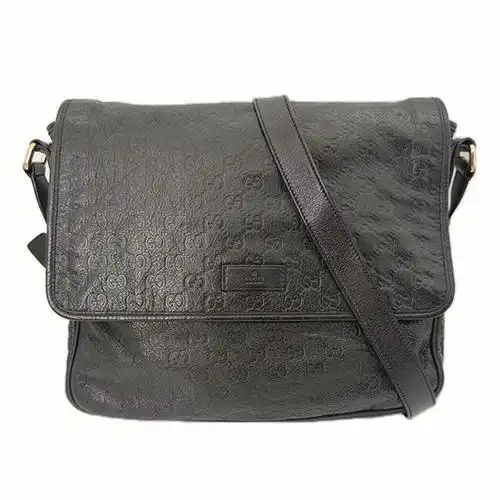 gucci古驰黑色男士双g压纹牛皮邮差包