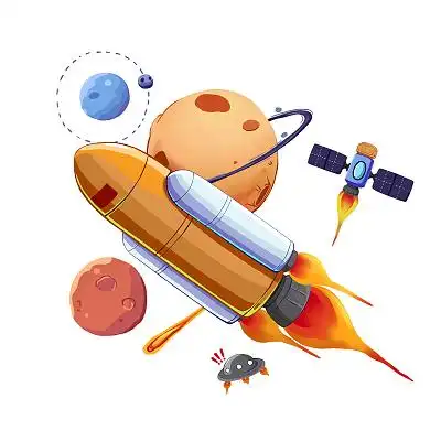 宇宙飞行航天火箭元素航天科技科教png素材卡通航天日插画