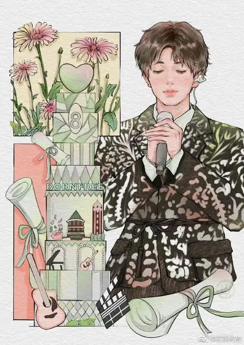 粉丝手绘王源每年的庆生照