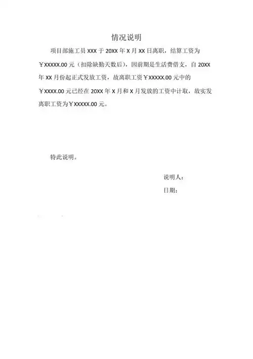 离职工资情况说明