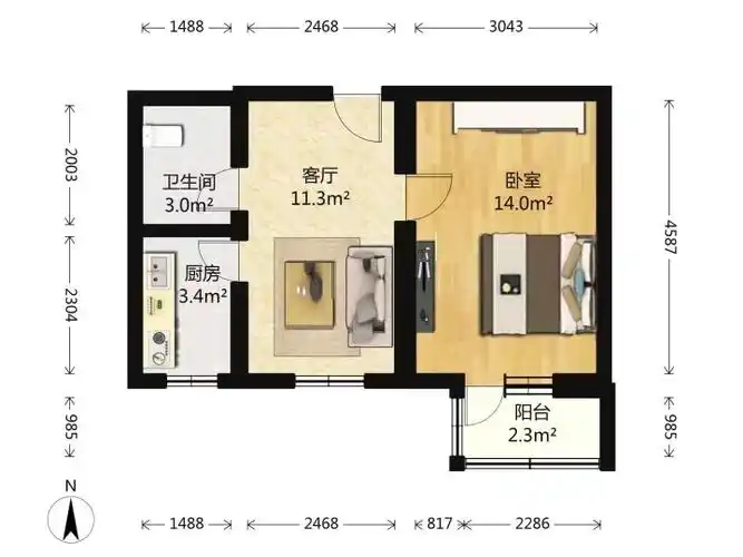 婚房装修,超绝美一居室,南向,位于双井,劲松地.