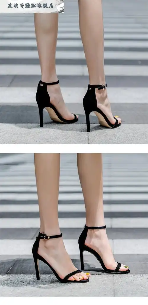 高跟鞋细跟12cm2022年夏季新款一字带扣凉鞋女性感银色网红12cm床上超