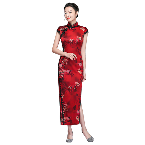 钱塘佳人蚕丝真丝旗袍红色改良版祺旗袍