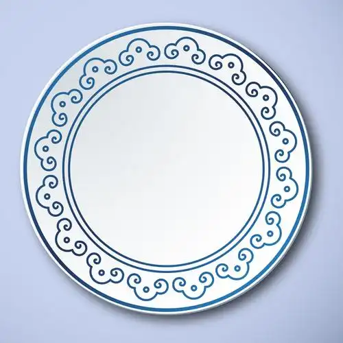 线条中式青花瓷花纹边盘子