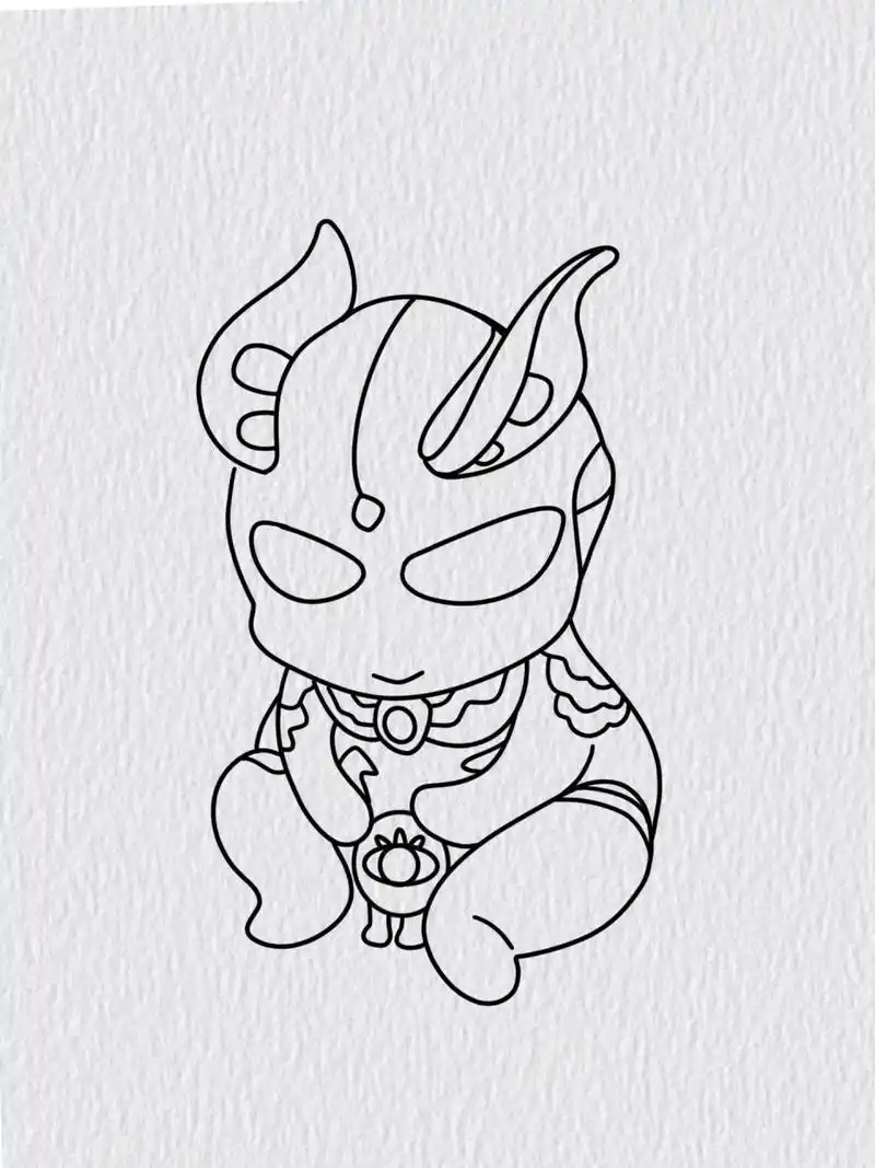 附画画过程          06615基础简单画q版赛罗奥特曼简笔画,快去