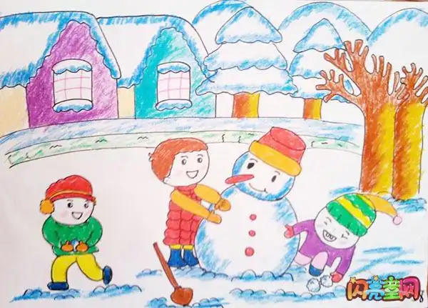 小朋友堆雪人的简笔画 小朋友堆雪人的简笔画法