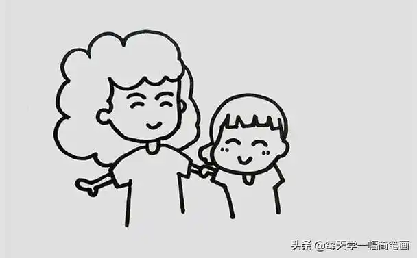 每天学一幅简笔画--一家三口手拉手简笔画图片