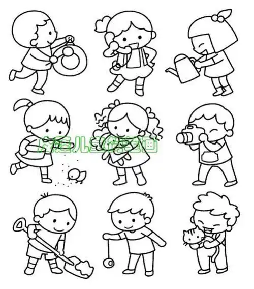 卡通可爱小女孩简笔画图片小朋友的一天之玩耍简笔画