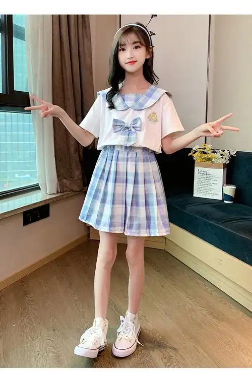 6女童jk制服裙7格子12短袖学院风套装8小学生校服14岁女孩夏装9