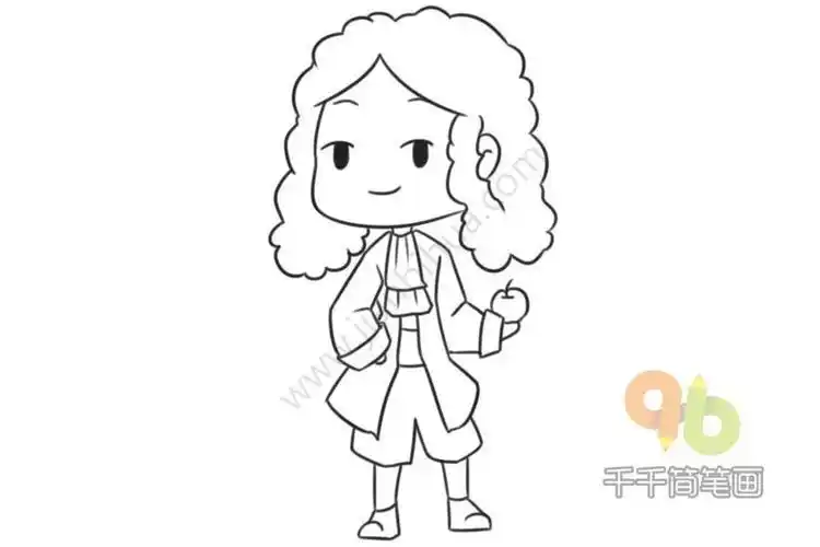 牛顿简笔画步骤图-古代人物-千千简笔画牛顿肖像简笔画q版牛顿的简笔