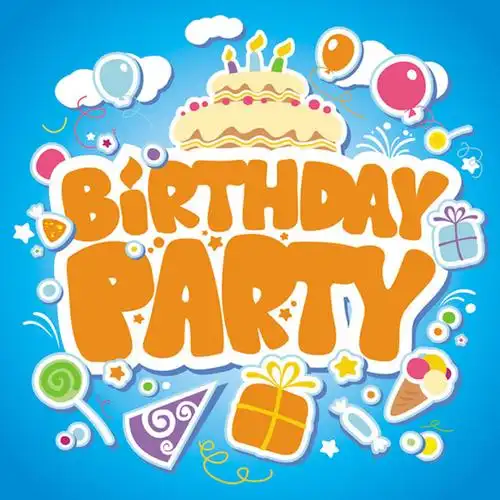 蓝色卡通生日卡片