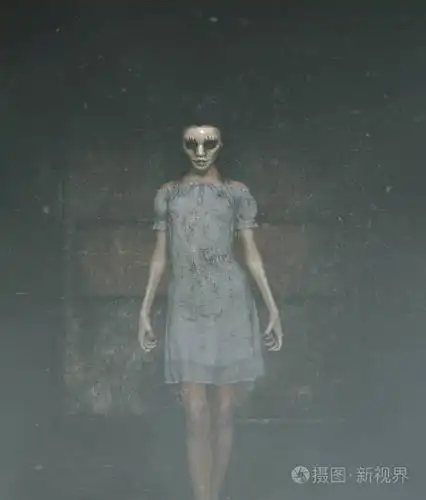 鬼女人在令人毛骨悚然的面具, 因为她不得不隐藏她的脸3d 插图