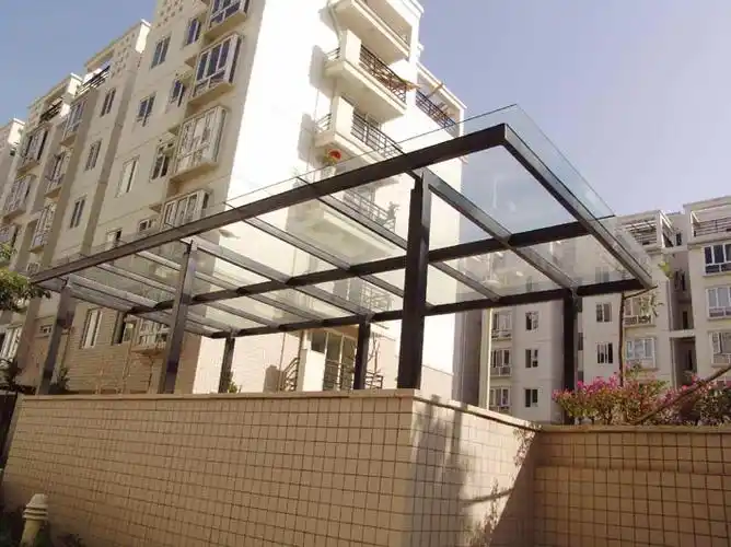 河北平铺玻璃雨棚,钢结构雨棚 阳光棚 南光玻璃