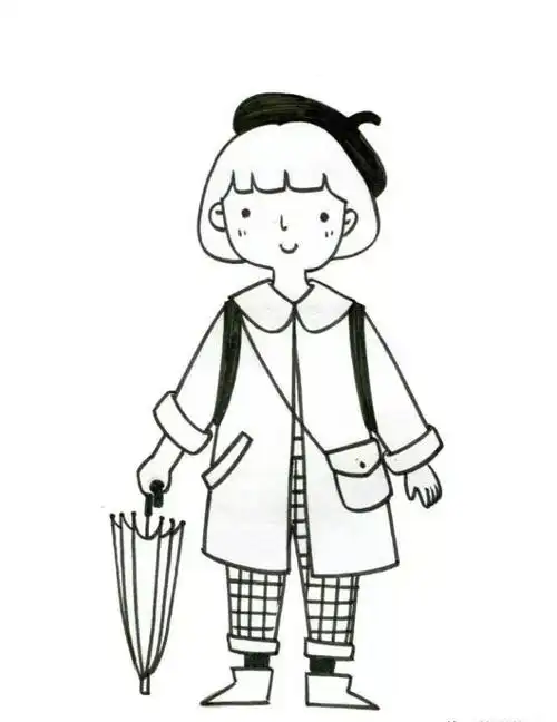 简笔画丨小女孩头像手绘黑白线稿看了又要换头像了