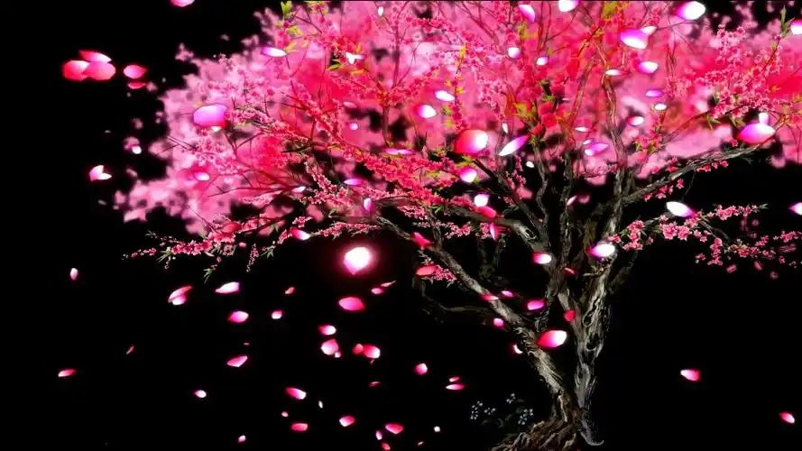 142静止桃花树飘落花瓣