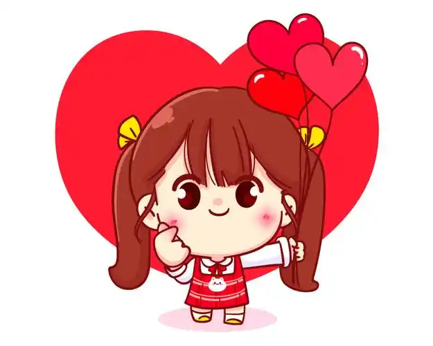 拿着爱心气球比心的小女孩矢量素材(eps/png)