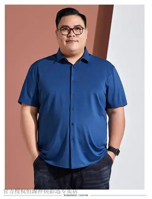 男士纯色短袖衬衫薄款弹力加肥加大 黑色 185/2xl【穿155-170斤】【图