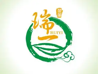 字体"瑞一"融入水墨茶叶,祥云,水墨茶园(茶叶的变形)!高雅,格调!