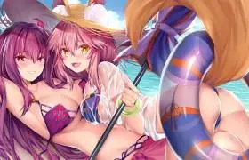 二次元美女动漫人物卡通人物精美泳装桌面壁纸二次元卡通可爱大胸美女