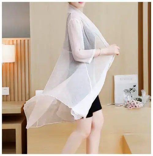 特价捡漏披风女夏飘逸薄款雪纺披肩外搭中长款防晒衣开衫夏天仙薄纱外
