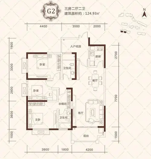 克拉美丽山庄户型图 9号栋 g2户型 124.93㎡