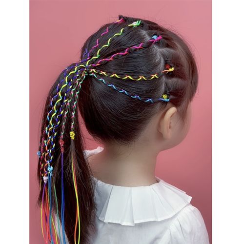 小熙瓜编发彩绳女童扎头发云南彩编发绳舞台编发七彩渐变色头绳
