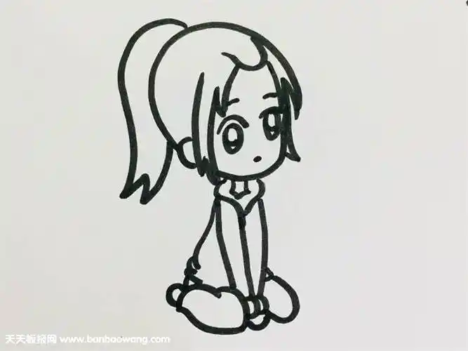 马尾女生侧面简笔画人物侧面绘画