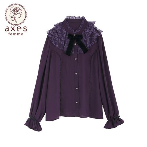 axes femme kawaii 春秋复古宫廷风双层蕾丝拼接衬衫 ts91x19s