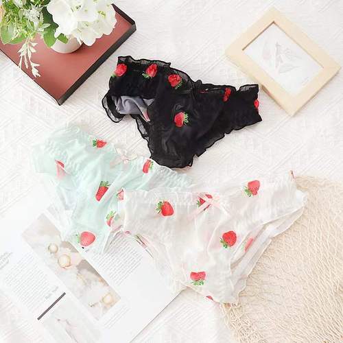 公主请下单~软妹可爱透明蕾丝内裤中腰三角刺绣内裤纯棉裤头