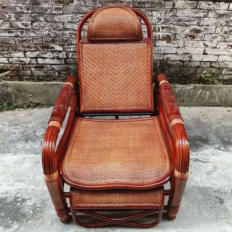 藤椅躺椅折叠椅单人午睡椅老人藤编靠背调节阳台休闲桌椅躺椅藤编