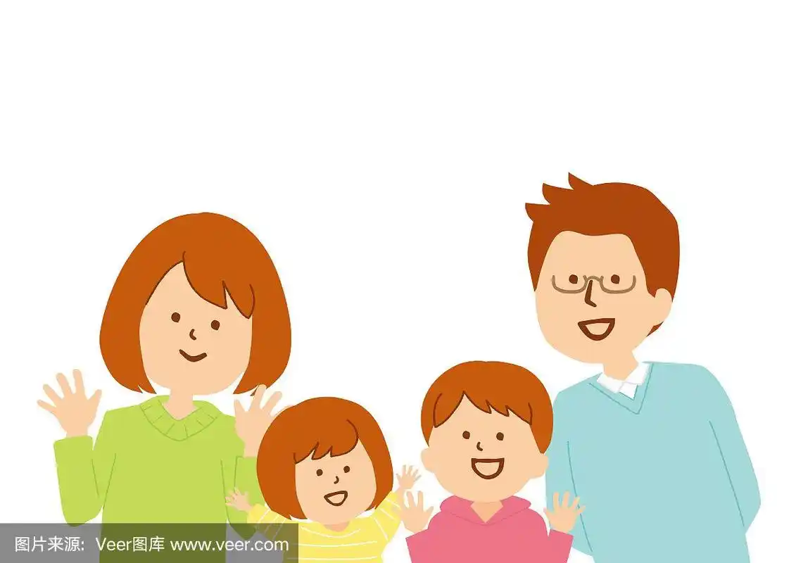 一个四口之家的矢量插图