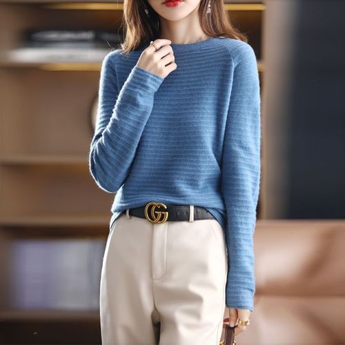 宛汀秋冬新款羊毛衫女低圆领羊毛衫宽松套头纯色针织衫百搭上衣