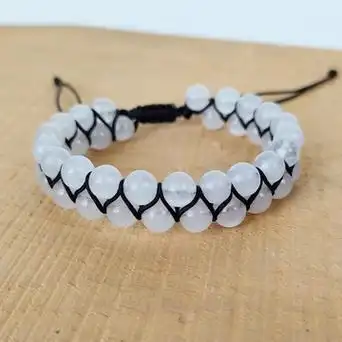 跨境热销汉白玉双排手链手工编织天然石双层串珠手饰可调节批发