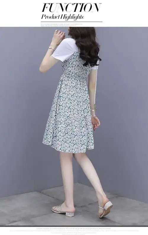 碎花连衣裙女装夏季2021新款今年流行气质小个子假两件套裙子 - 17网