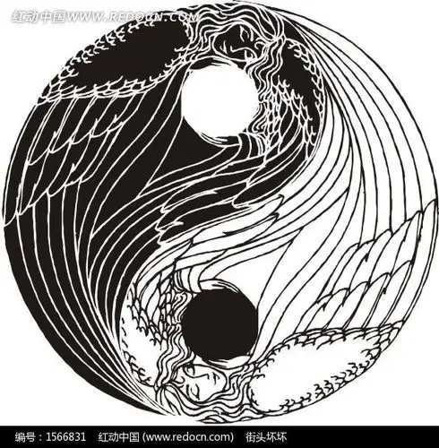 手绘黑白太极两仪里的天使