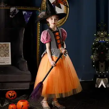 儿童万圣节服装幼儿园女巫演出服 儿童万圣节服装女童蓬蓬裙cos装扮