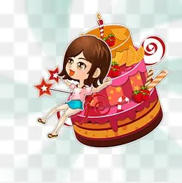 时尚女孩生日会庆祝开心漂亮蛋糕ai卡通形象