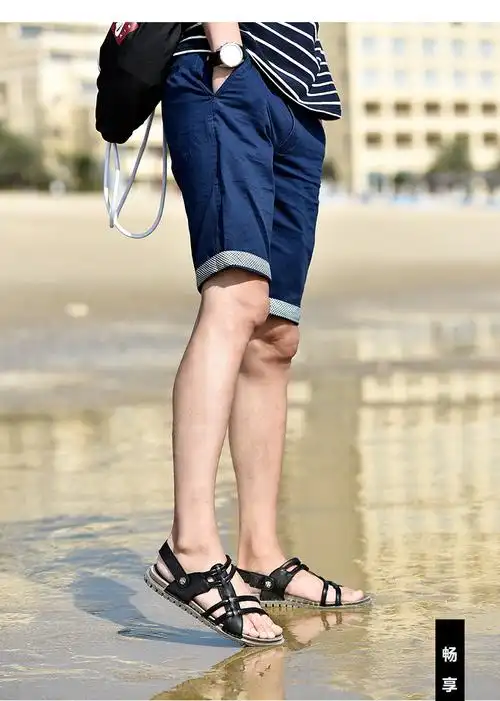 厂家一件代发夏季新款男凉鞋牛皮沙滩鞋露趾休闲时尚韩版潮男拖鞋