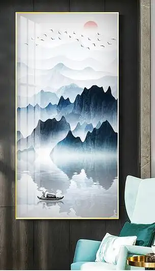 新中式山水画禅意水墨画国画玄关背景墙装饰画壁画