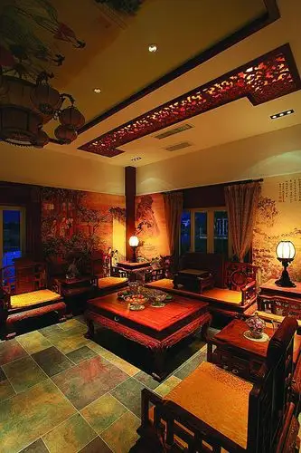 效仿古典中式宫廷风别墅客厅明清家具装饰效果图