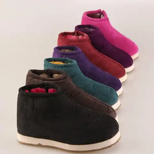 手工棉鞋批发冬季男女休闲保暖防滑泡沫底侧拉链灯芯绒棉布老人鞋