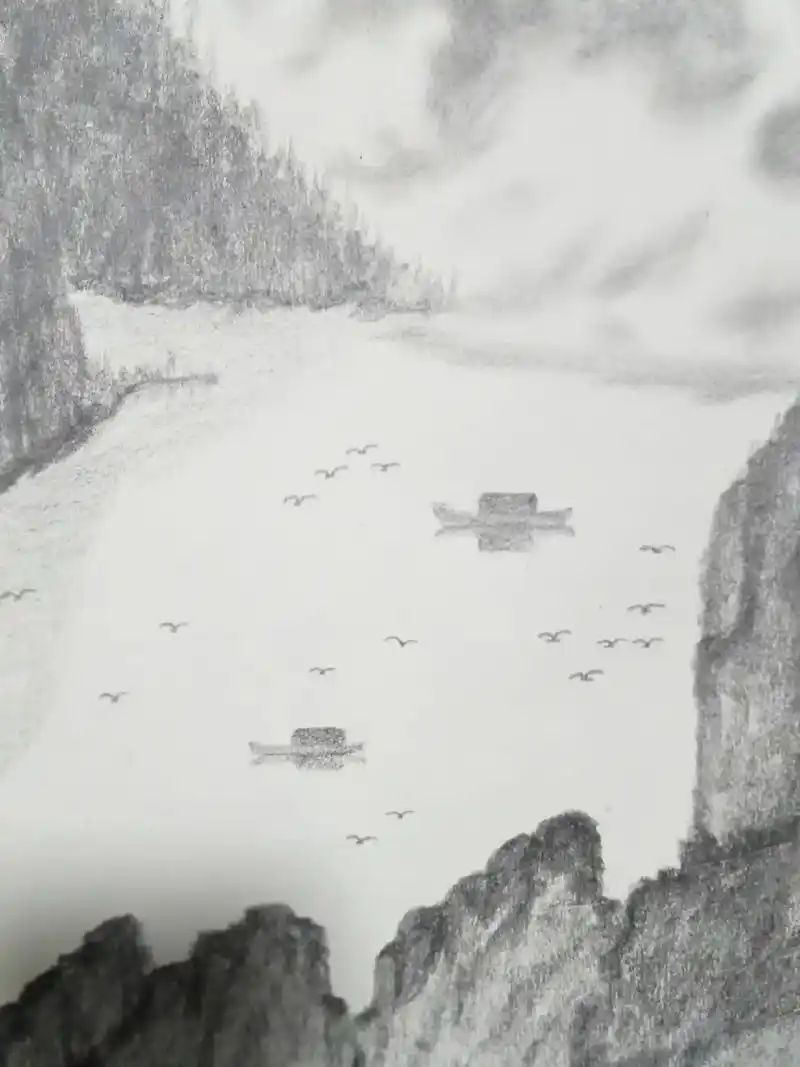 云雾山水画 - 素描山水画 - 抖音