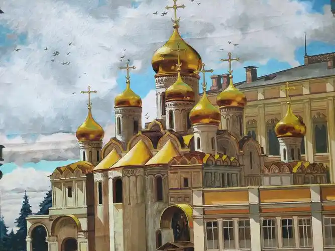 俄罗斯油画教堂里卢多里夫巴兰耶夫尺寸80x100cm