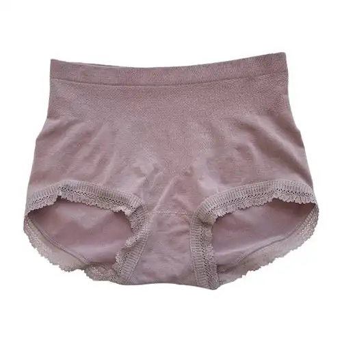 简单无痕收腹提臀内裤莫代尔无缝舒适蕾丝边包臀平角中高腰女内裤