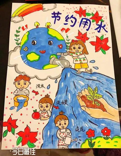 节约水资源儿童画