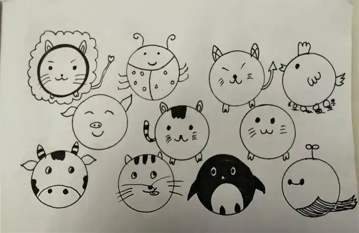 图案简笔画自学儿童画最容易学的简笔画80张圆形变形画中班圆的联想简